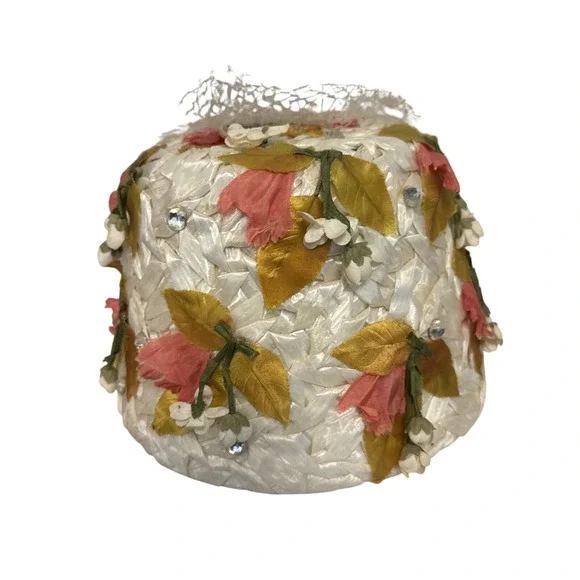 Vintage 50s Amy New York Floral Cellophane Hat Garden Party Spring Chic‎